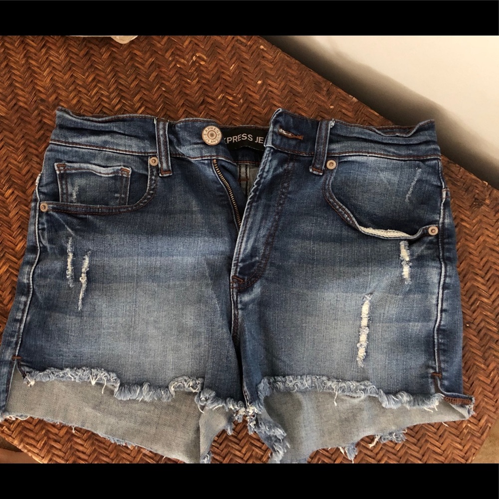 Express cut-offs shorts; stretchy; distressed